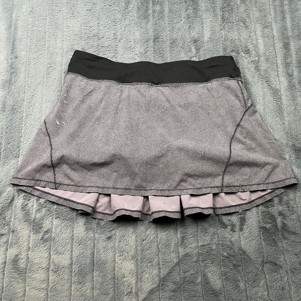 Lululemon Pace Setter Skirt Gray Black Micro Dot Pleated Tennis Skort Womens 10